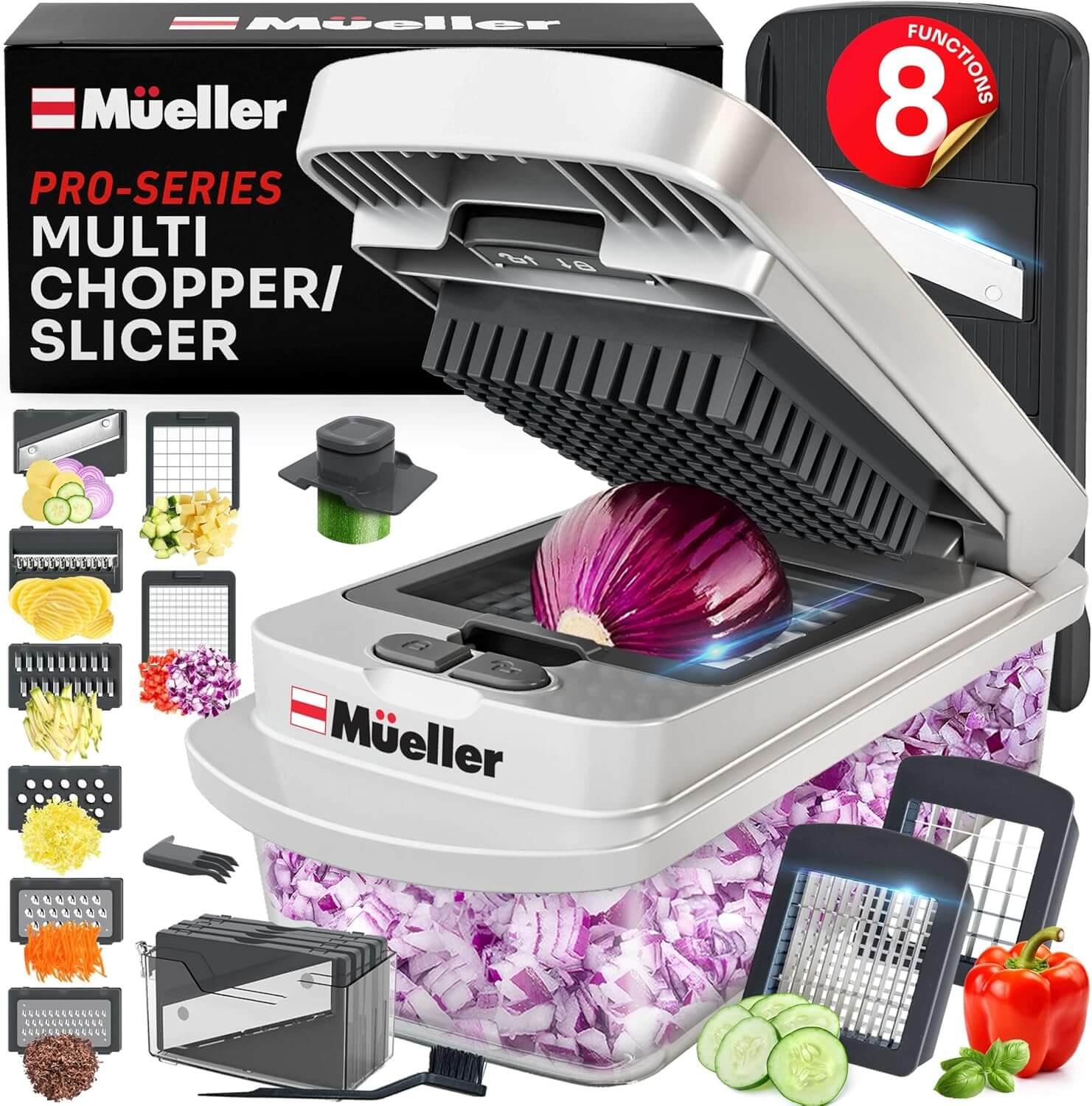 Mueller The Real Original Pro Chopper since 2013 Vegetable Chopper Mandoline Slicer, 8 Blade Food Veggie Chopper Onion Vegetable Cutter with Container, Kitchen Gadgets & Essentials, (10 in 1)