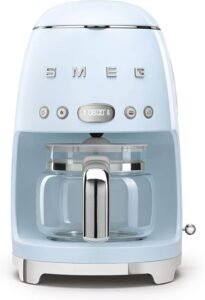 Smeg 50's Retro Style Aesthetic Drip Coffee Machine with 10 Cup Glass Carafe, Auto Start Feature, Keep Warm Plate, and Two Coffee Strength Settings (Pastel Blue)