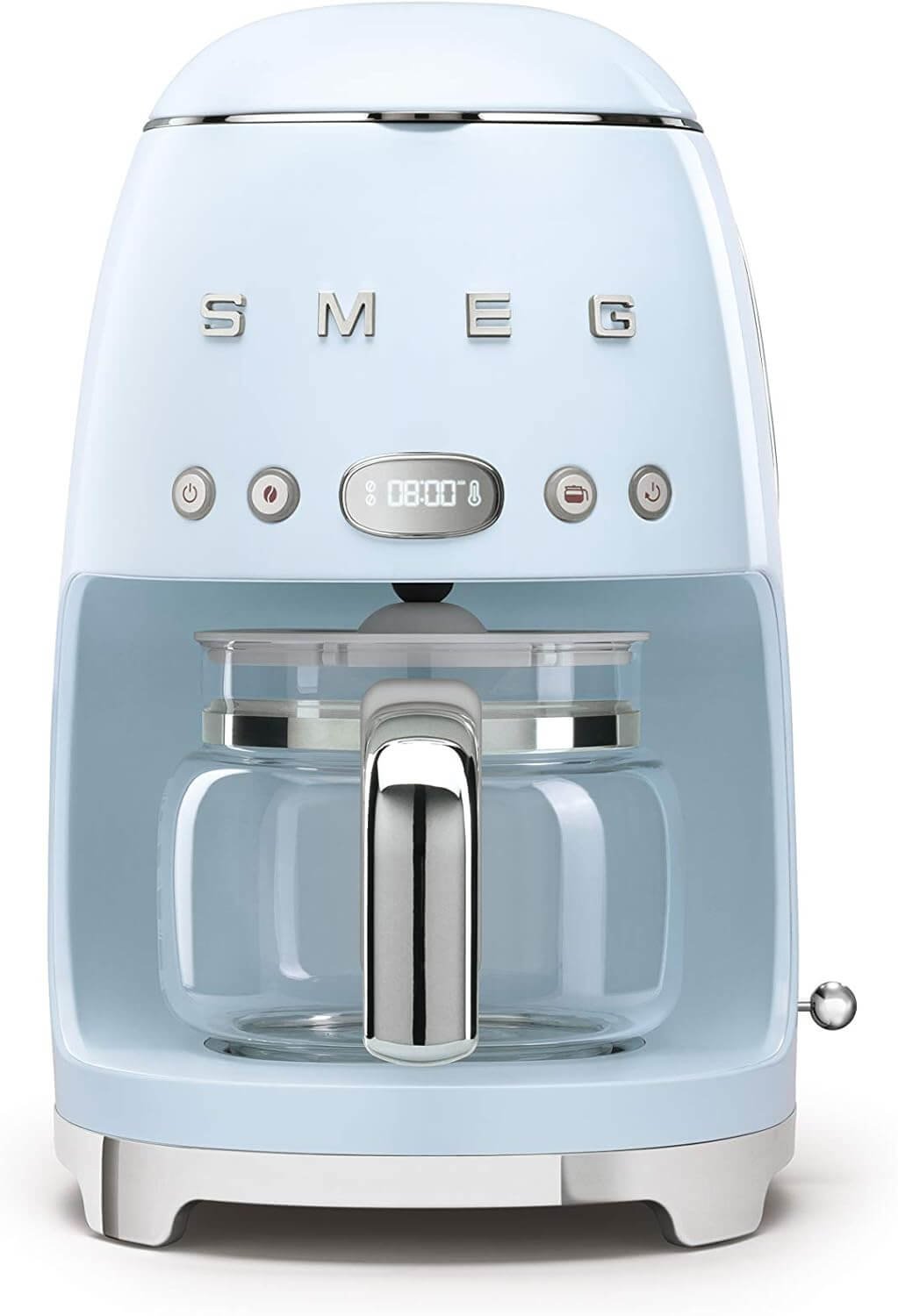 Smeg 50's Retro Style Aesthetic Drip Coffee Machine with 10 Cup Glass Carafe, Auto Start Feature, Keep Warm Plate, and Two Coffee Strength Settings (Pastel Blue)