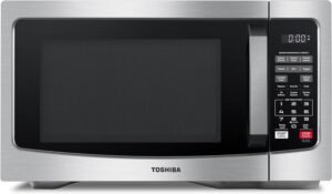 TOSHIBA EM131A5C-SS Countertop Microwave Ovens 1.2 Cu Ft with 12.4" Removable Turntable Smart Humidity Sensor, 12 Auto Menus Mute Function ECO Mode Easy Clean Interior, 1000W, Silver