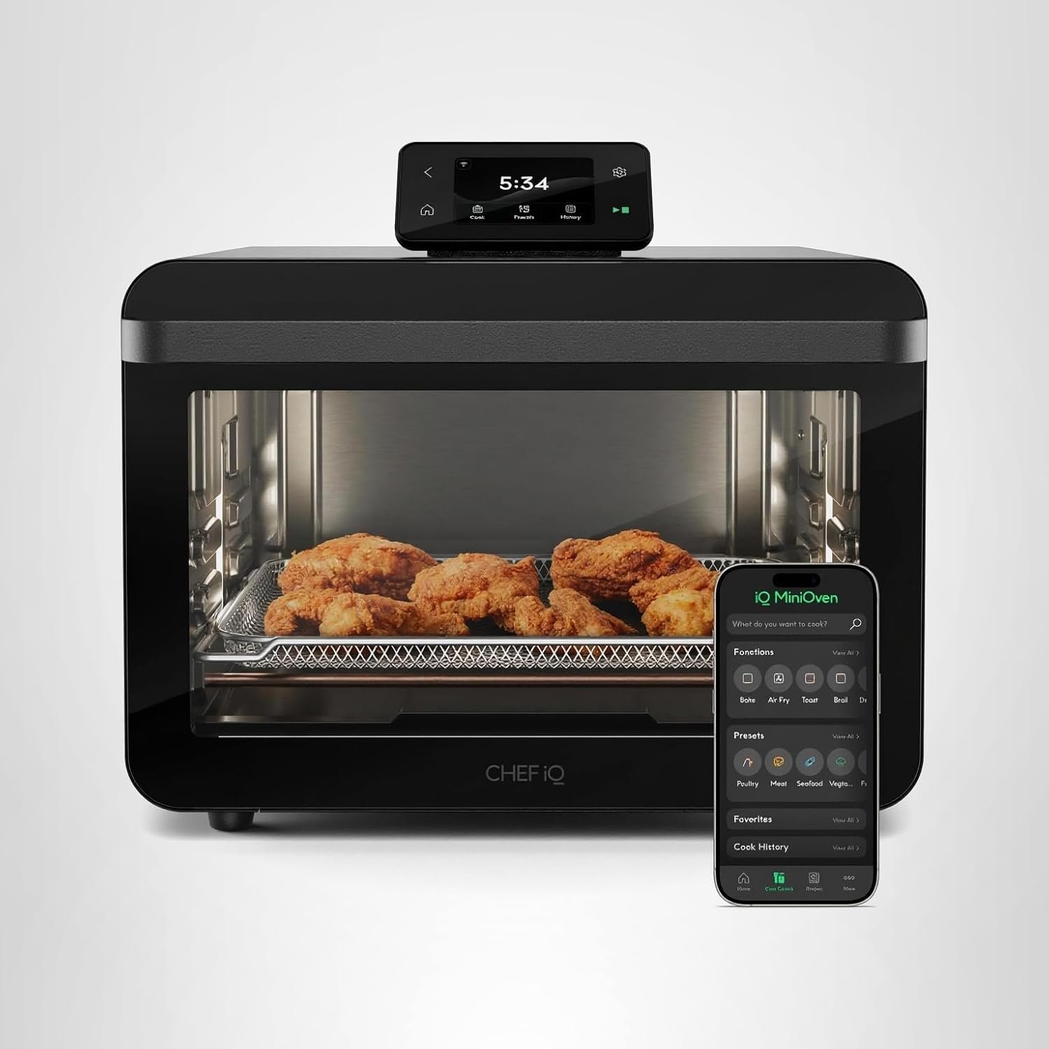 CHEF iQ MiniOven Smart Toaster Oven Air Fryer Combo, 11-in-1 Countertop Convection Oven, Bake, Broil, Air Fry, Broil, Dehydrate, 1750W, 25 Qt Capacity, Fast Cooking with Touchscreen Controls – Black