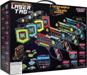 Squad Hero Rechargeable Laser Tag 360° Sensors + LCDs - Set of 4 - Easter Gift Ideas for Kids Teens and Adults Boys & Girls Family Fun - Cool Teenage Lazer Group Activity, Teen Gifts Ages 8+ Year Old