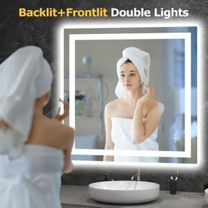 36X36 LED Bathroom Mirror with Lights, Anti-Fog, Dimmable, Backlit + Front Lit, Smart Bathroom Vanity Mirror, Memory Function, Shatterproof, Tempered Glass (Horizontal/Vertical)