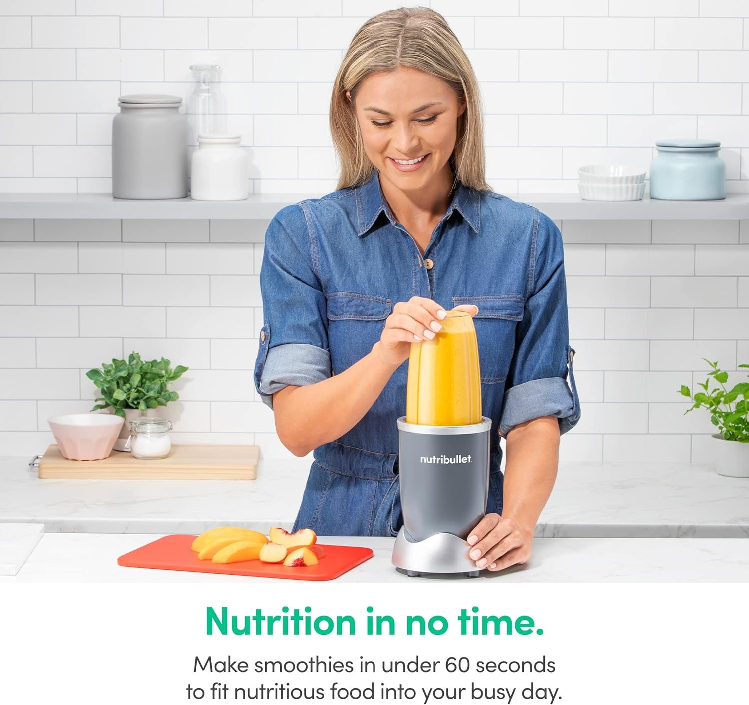 nutribullet Personal Blender, Shakes, Smoothies, Food Prep, and Frozen Blending, 24 Ounces, 600 Watt, Gray, NBR-0601WM