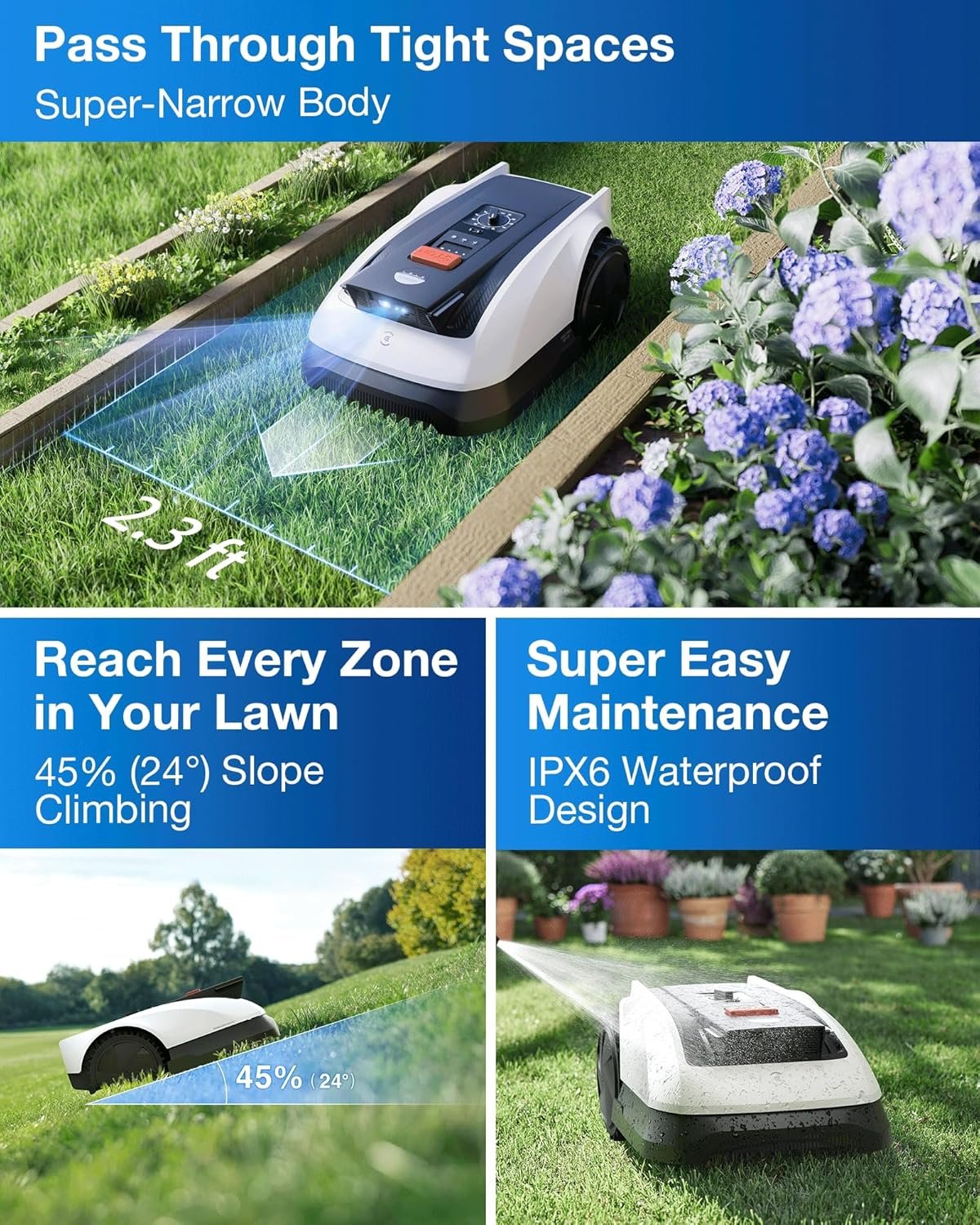 ECOVACS Goat O1000 RTK Robot Lawn Mower, 8.66" Cutting Width, Wire-Free Vision for 1/4 Acre Lawn, Automated Mapping, APP Control, 3D Obstacle Avoidance, Zero-Edge Cutting
