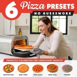 Gourmia Indoor Pizza Oven Air Fryer Toaster – 1800W Countertop Multi-Cooker with Pizza Stone, Digital Controls & 6 Presets, Stainless Steel