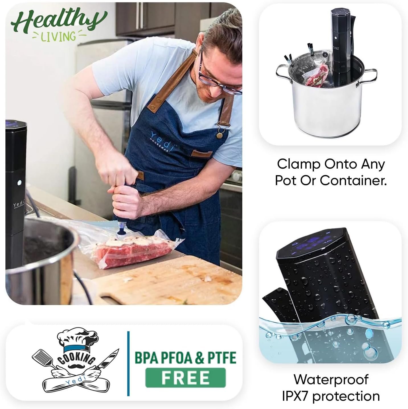 Yedi Infinity Sous Vide Cooker, Powered by Octcision Technology, Deluxe Accessory Kit, Recipes, 1000 Watts