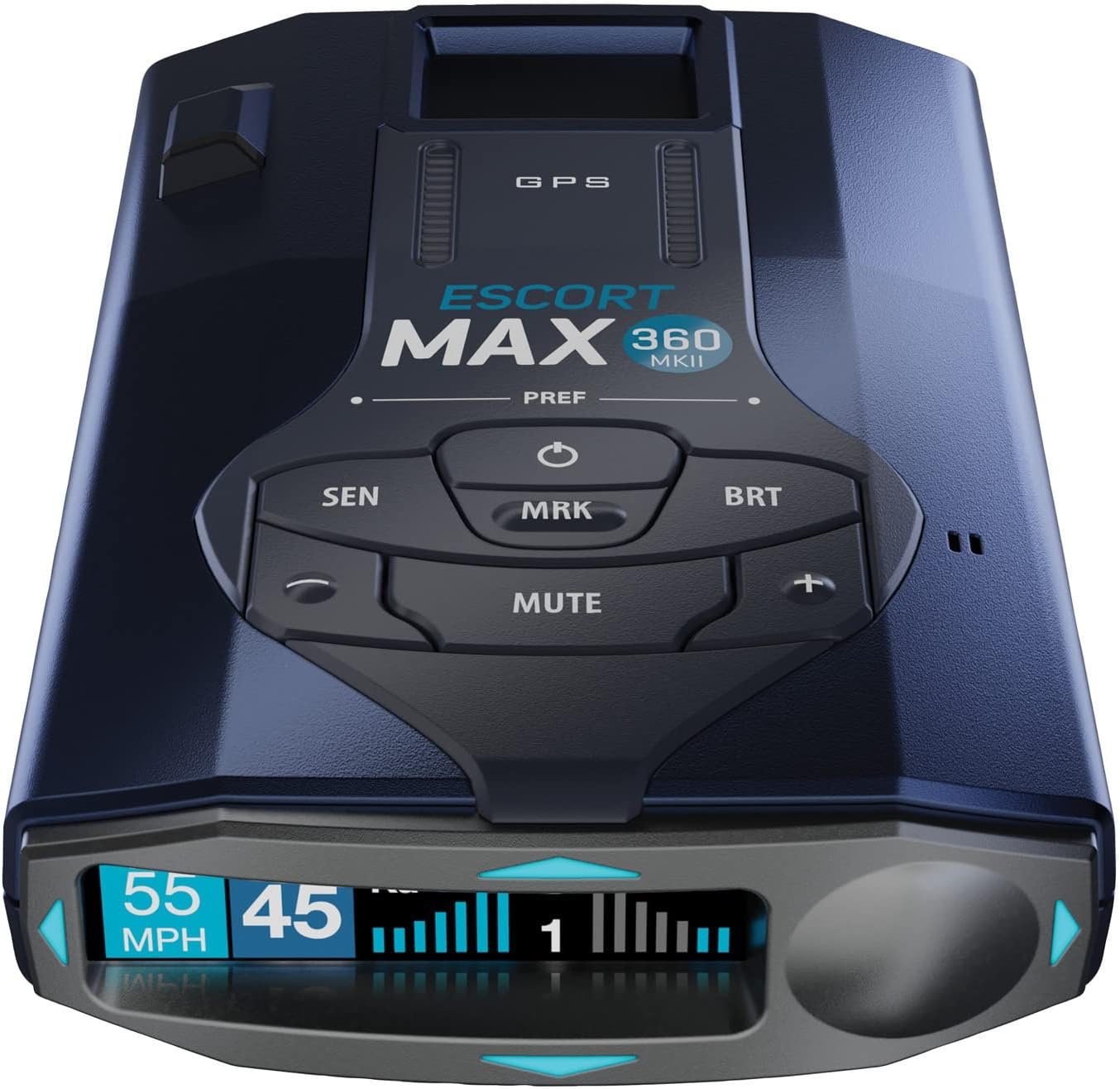 Escort MAX 360 MKII radar and laser detector mounted inside a modern vehicle dashboard