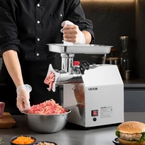 VEVOR commercial electric meat grinder with stainless steel blades and sausage stuffing tubes