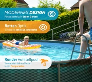 Elegant brown frame pool creating a resort-style garden atmosphere