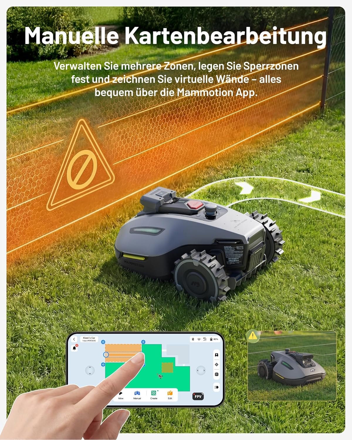 Smart robotic lawn mower maintaining a modern garden
