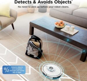 Shark Matrix Clean robot vacuum cleaner on hardwood floor with self-emptying base