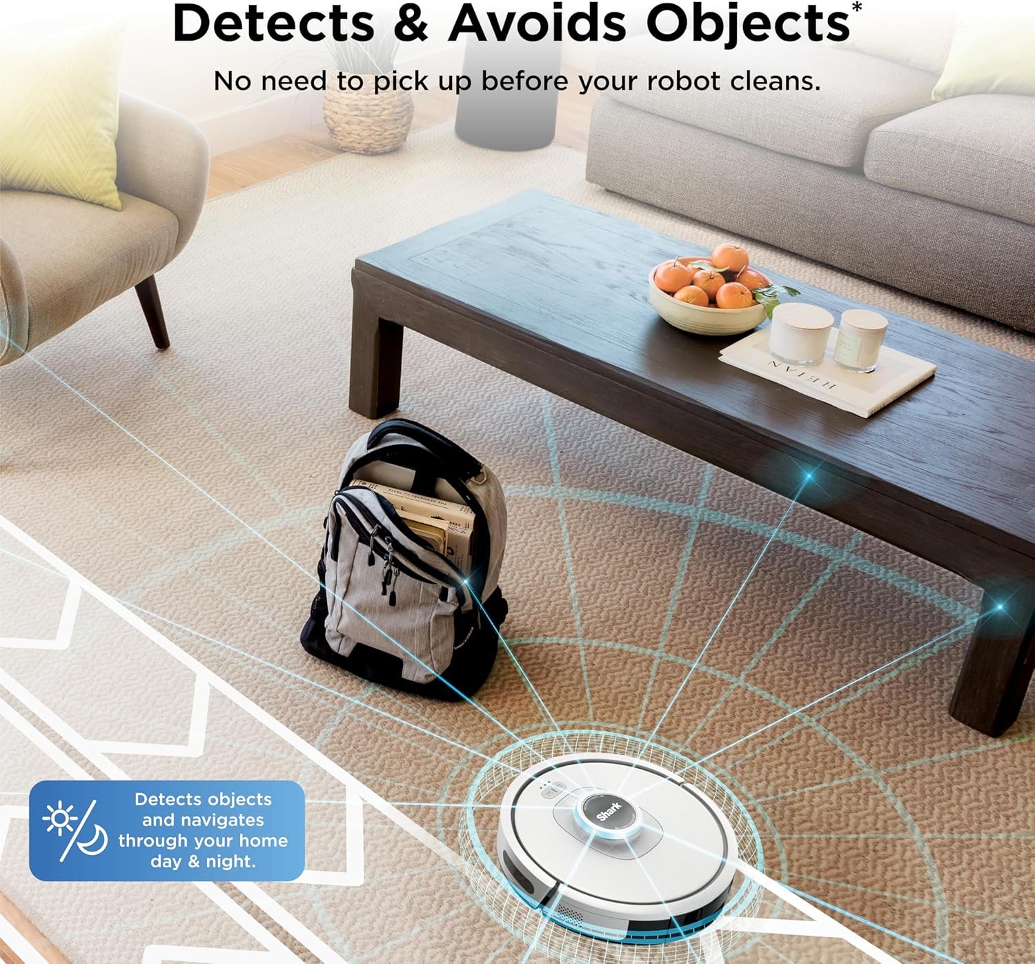 Shark Matrix Clean robot vacuum cleaner on hardwood floor with self-emptying base