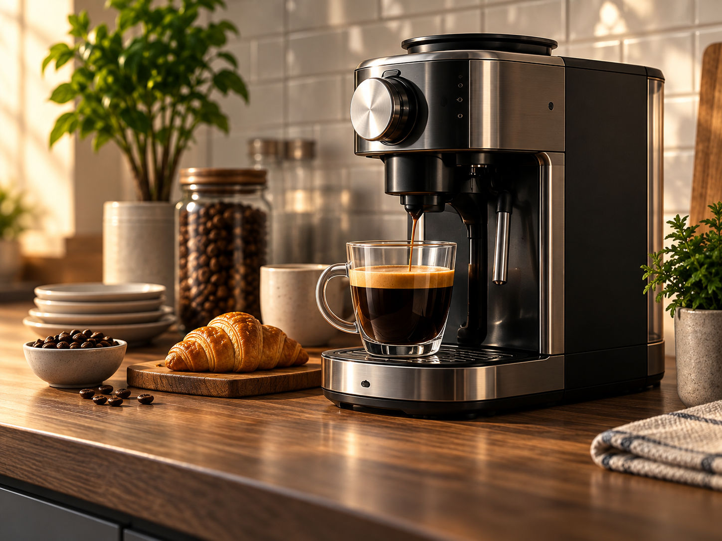 Modern espresso machine in a stylish kitchen