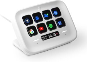 Elgato Stream Deck Neo white desktop controller with eight customizable LCD buttons
